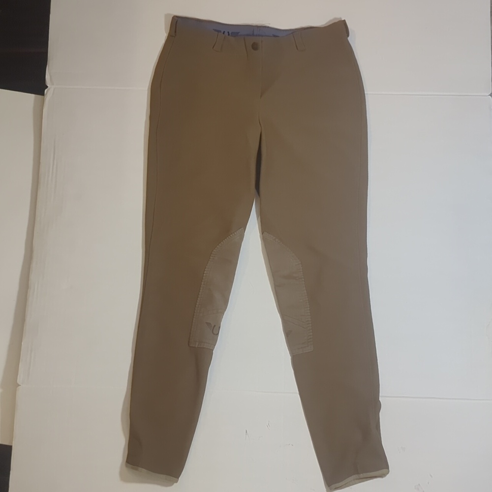 Tuff Rider Ladies Ribbed Knee Patch Breeches Low-Rise Sz 30 Pull On Taupe